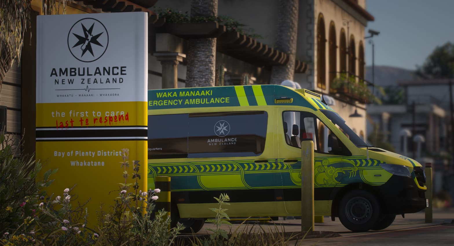 Ambulance New Zealand emergency vehicle parked outside Bay of Plenty District headquarters in Whakatane